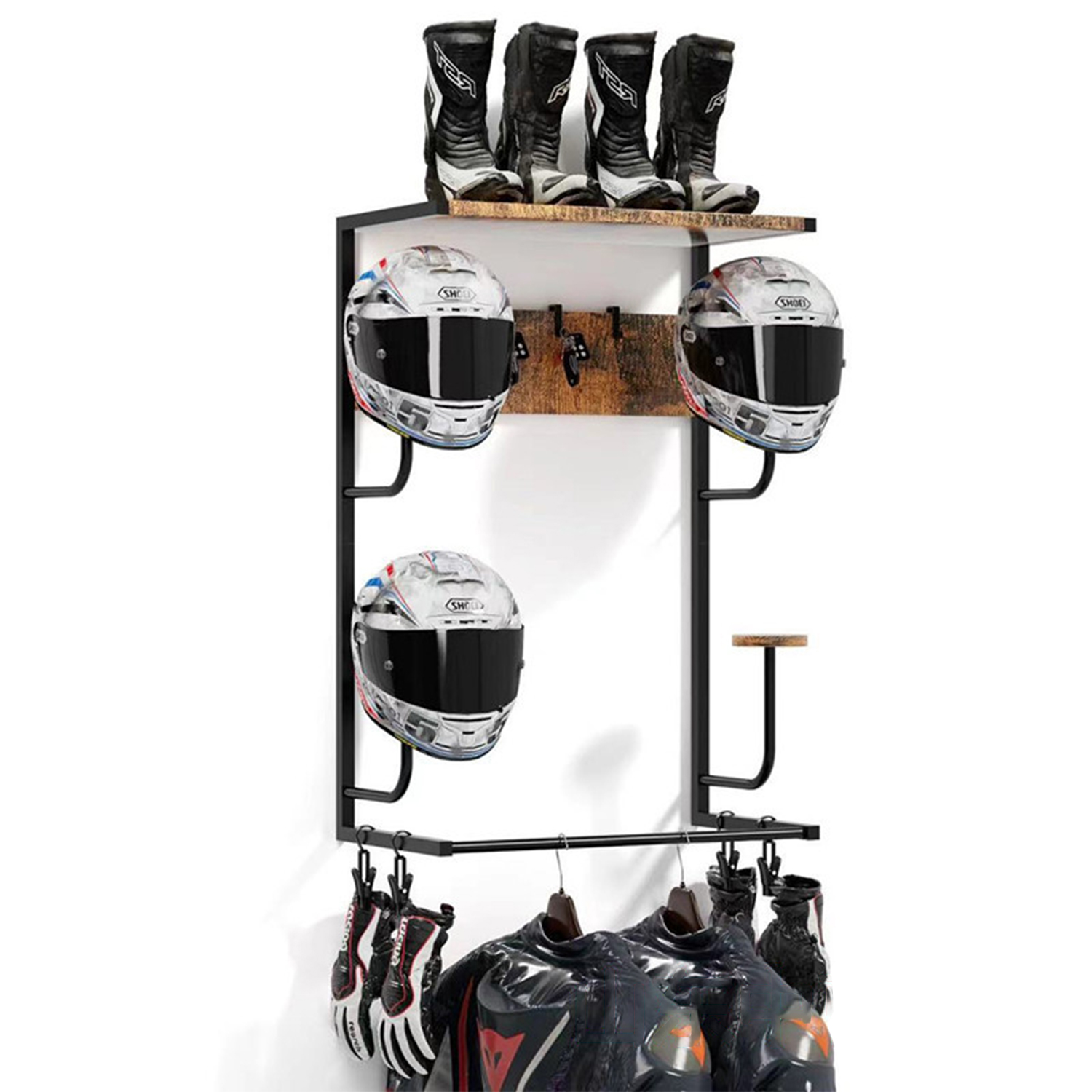Cycling Gear Organiser - Motorcycle Helmet Holder, Wall-Mounted Rack With